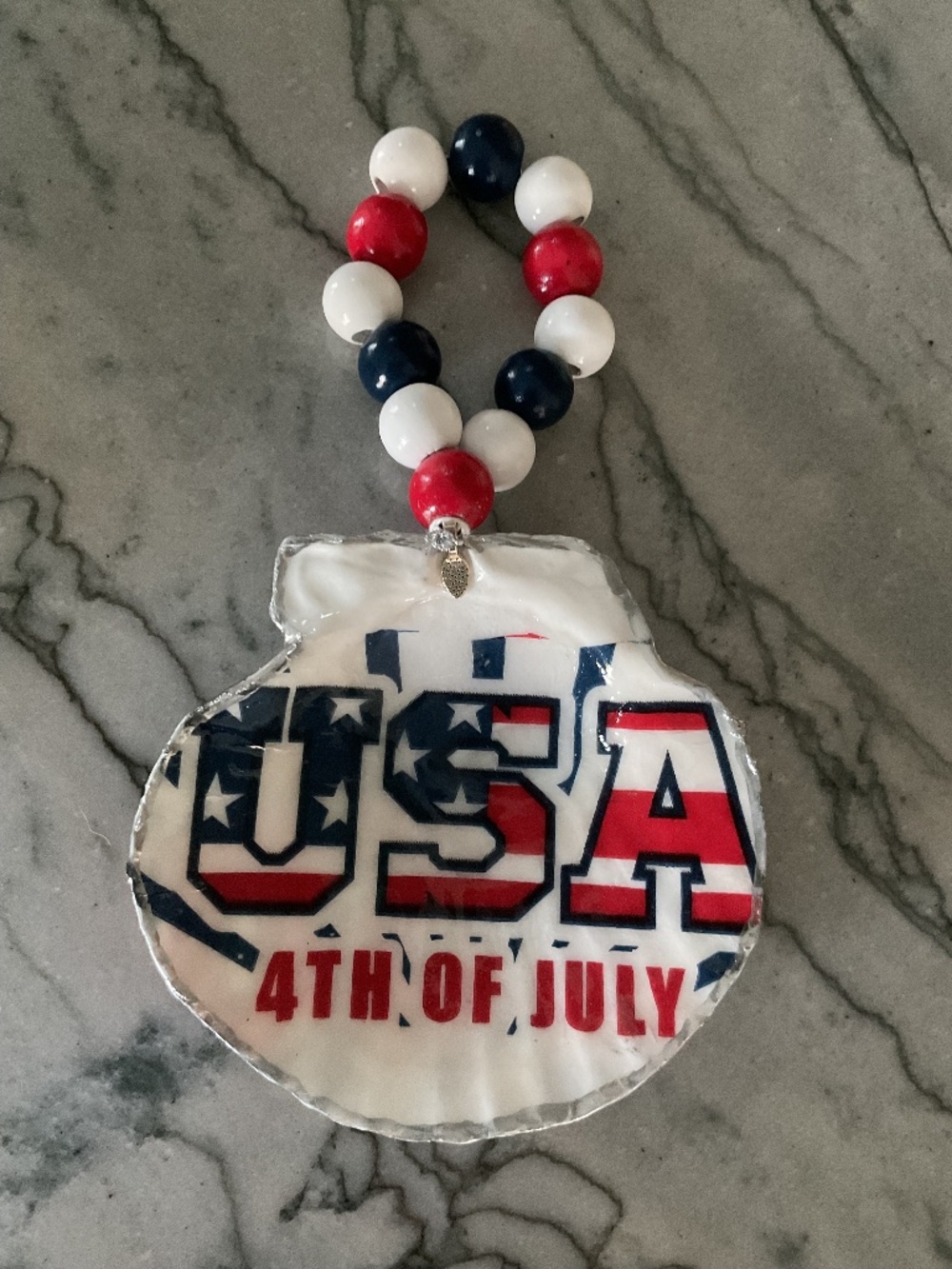 250th Anniversary Patriotic July 4th Decoupaged Scallop Shell Ornament